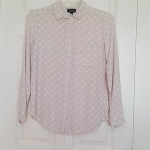 TOPSHOP pink with white polka dots button front long sleeve blouse SZ 8